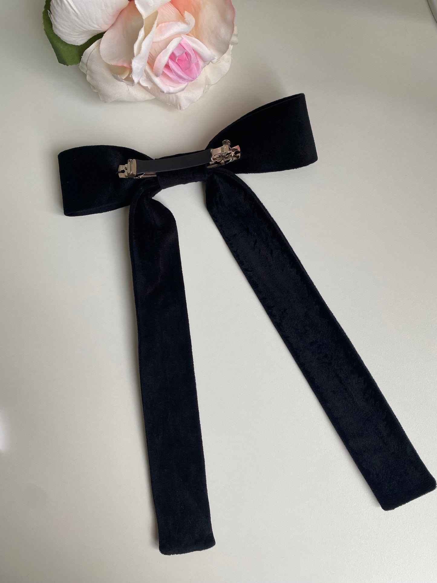 Black suede Hair Bow Clip