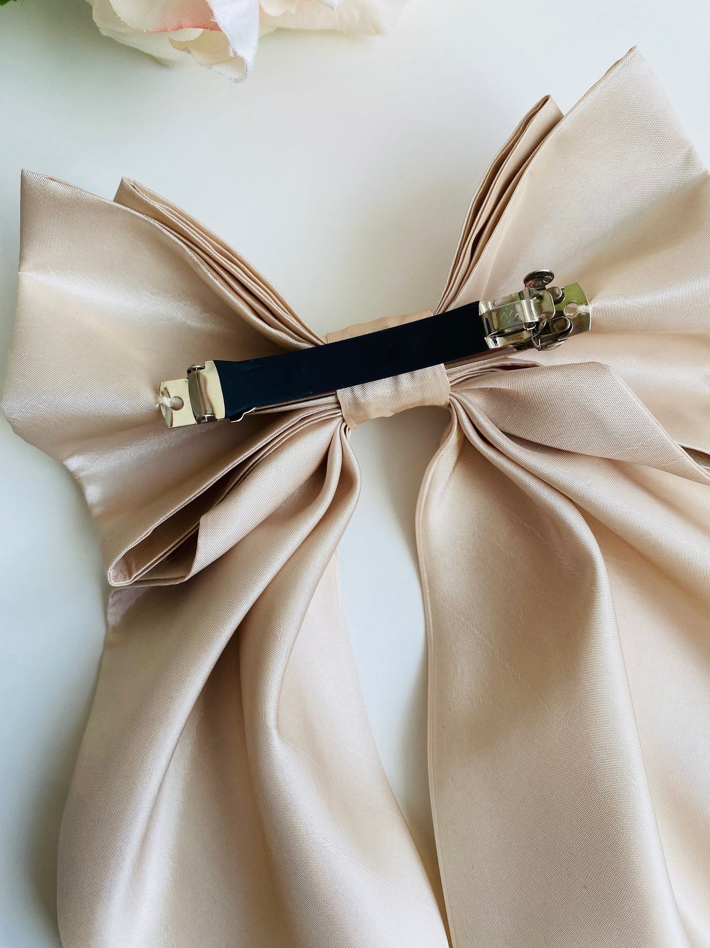 Champagne Taffeta Hair Bow Clip