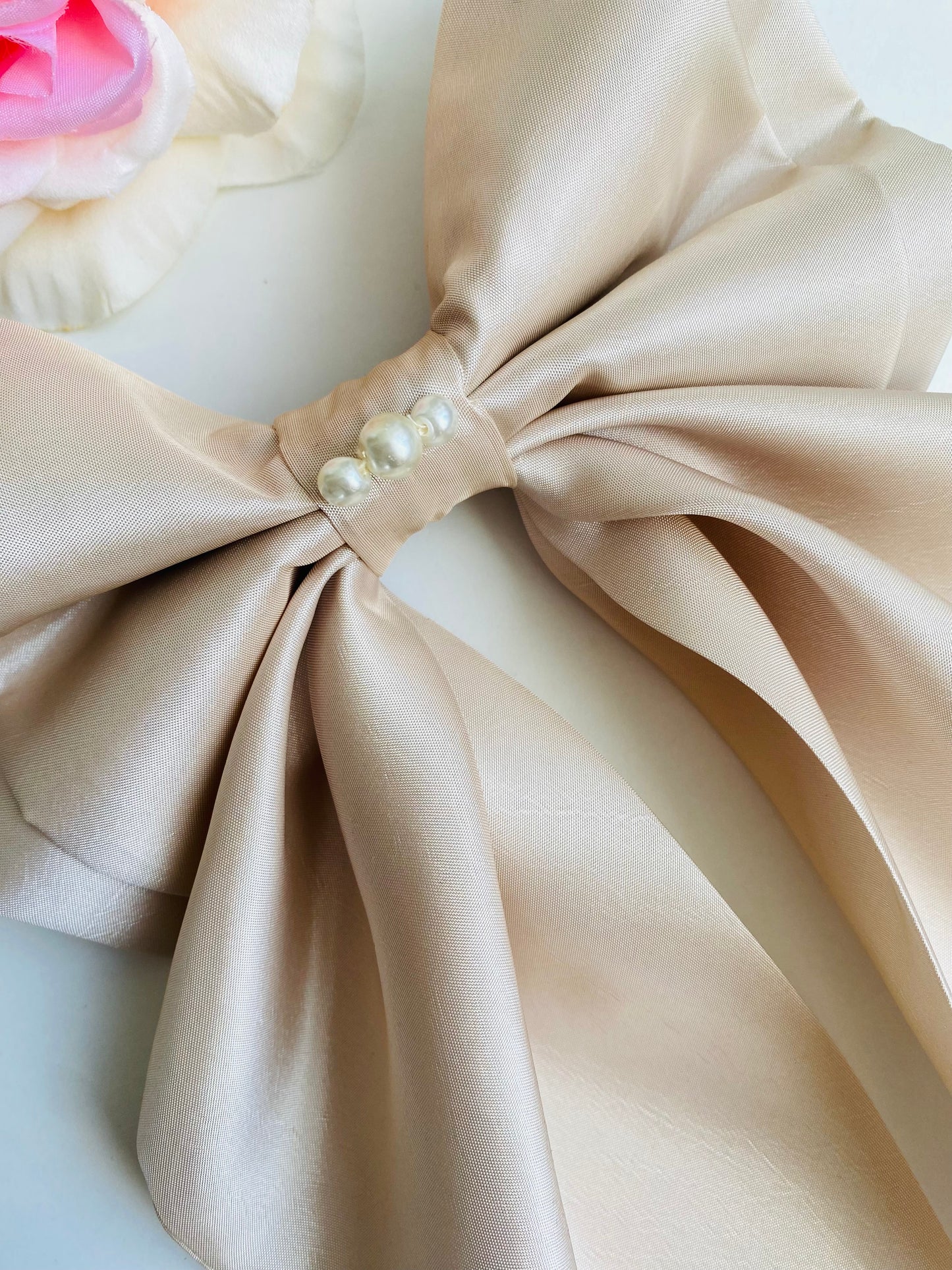 Champagne Taffeta Hair Bow Clip