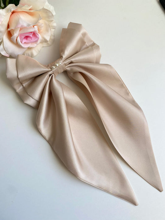 Champagne Taffeta Hair Bow Clip